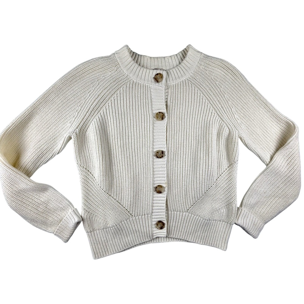 Faherty Cardigan Women XS Cream Cable Knit Organic Cotton Button Front Sweater